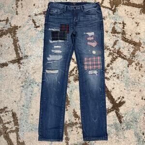 Prps Le Sabre Slim Tapered Plaid Patchwork Jeans Size 33x34 Sashiko